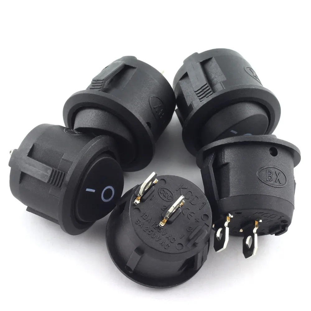 Small Round Black 2-Pin 2-Files 3A250V 6A125V Rocker Switch Seesaw Power Switch Round Switch 1610mm Switch (5)