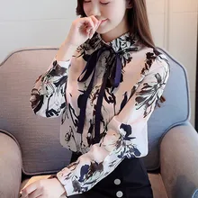 Korean Fashion Women Shirts Woman Print Shirt Tops Plus Size Blusas Mujer De Moda 2020 Woman Floral Bow Blouses Camisas Mujer