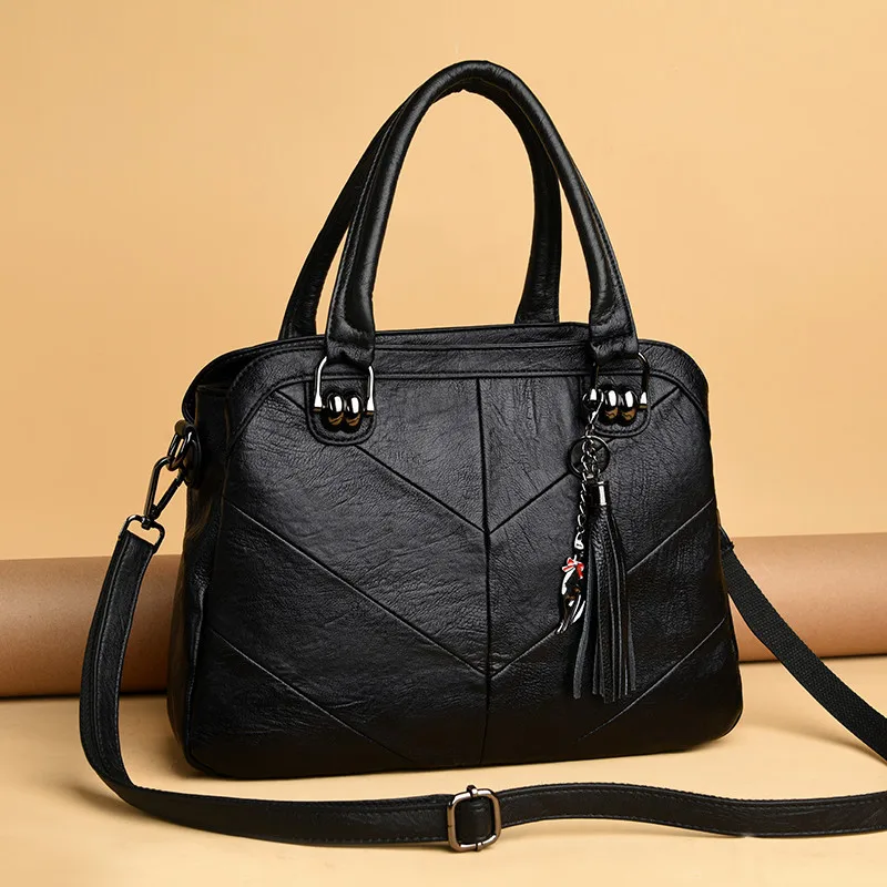 

Luxury Women Handbags with Short Handles High Quality Black PU Leather Lady Shoulder Bag Female Big Casual Totes Messenger Bags