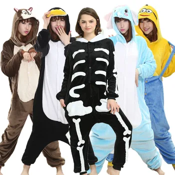 

Skull Onesie Adult Women Scary Skeleton Pajamas Flannel Warm Loose Soft Sleepwear Onepiece Winter Jumpsuit Cosplay