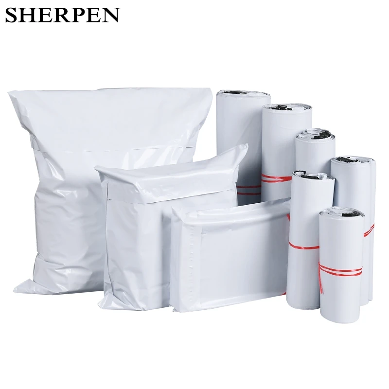 SHERPEN 50pcs White Mail Bag Express Envelope Storage Bags Courier Mailing Bags Self Adhesive Seal Plastic Packaging Pouch Bags