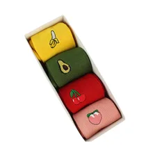 Горячая Распродажа, новые модные удобные хлопковые носки для женщин и девочек на осень и зиму, женские длинные носки с милыми фруктовыми вышивкой в стиле ретро