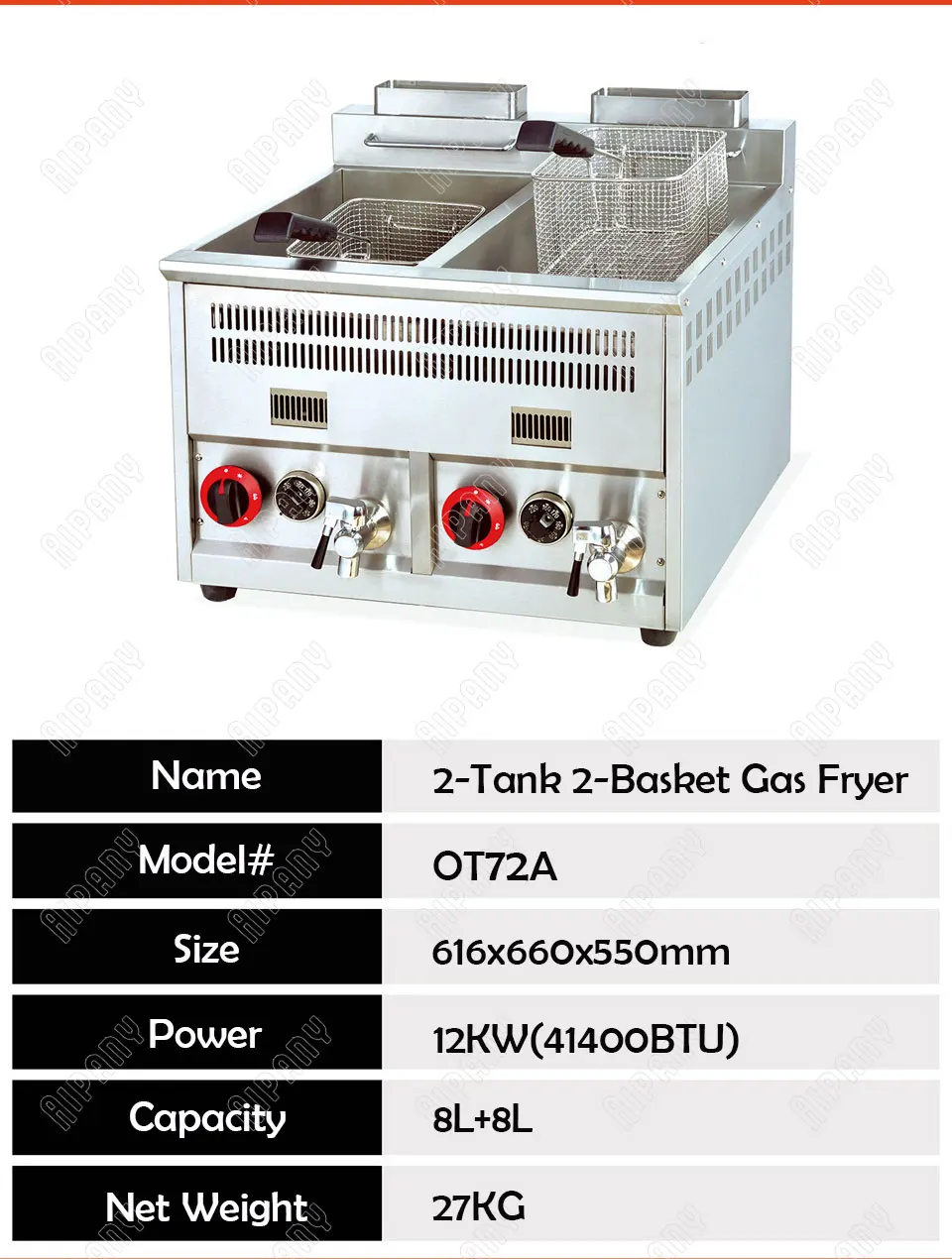 OT71A/OT72A/OT73A Коммерческая газовая фритюрница с корзиной из нержавеющей стали настольная газовая фишка фритюрница для курицы