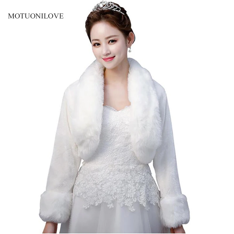Bolero Vestido Noiva Long Sleeves Faux Fur Wraps Shawl Bridal Fur Jackets Capes Women Winter Fur Coats Short Cloak etole mariage