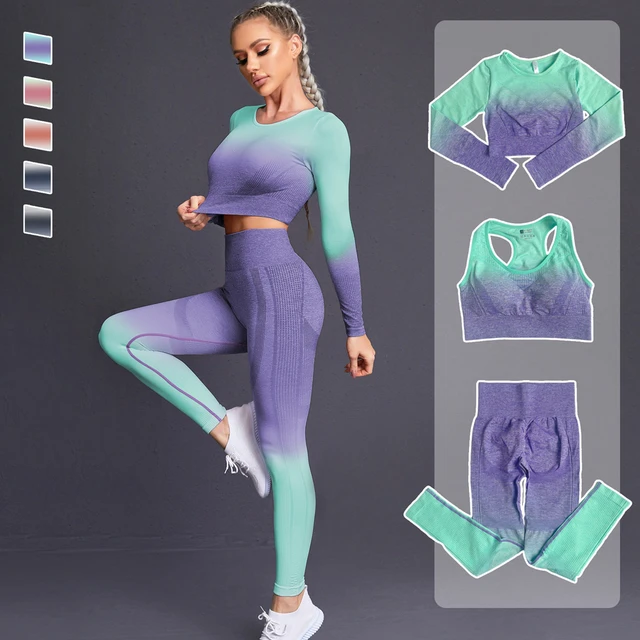 Conjunto de gimnasio para mujer, ropa deportiva de Fitness, Leggings de  cintura alta, traje sin costuras, ropa de entrenamiento de manga larga, 3  uds. - AliExpress