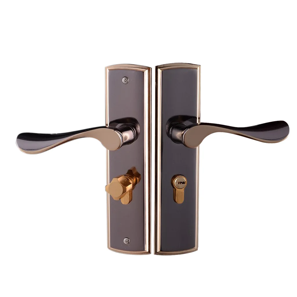 

Modern Door Handles Front Back Lever Lock Cylinder Home Security With 3 Keys