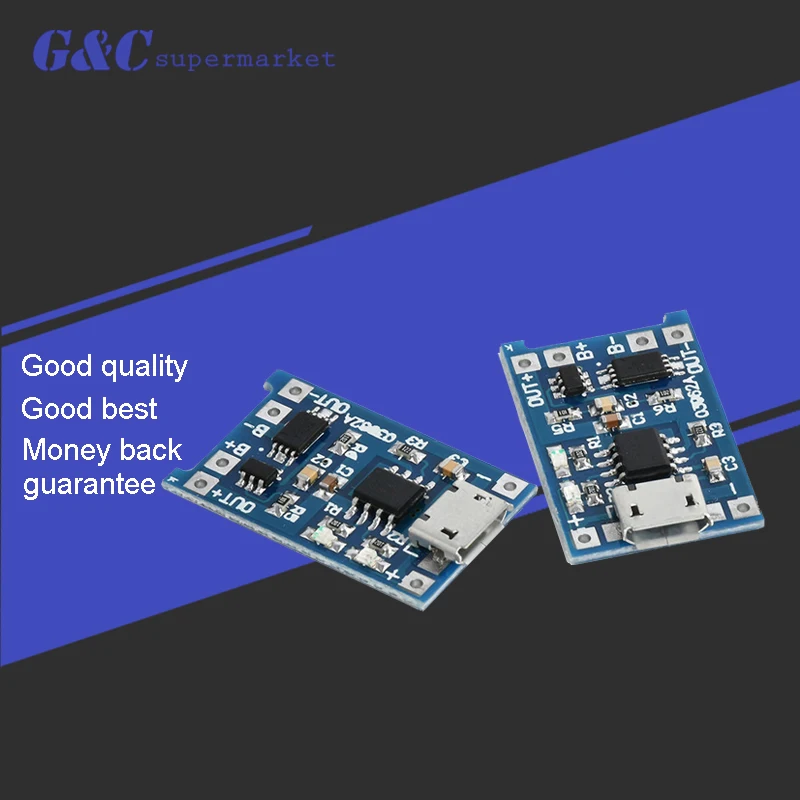 

5pcs 5V 1A Micro USB 18650 Lithium Battery Charging Board Charger Module+Protection Dual Functions