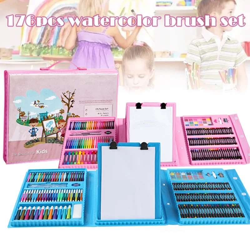 176Pcs/Set Painting Graffiti Paint Brush Kit Kids Art Entertainment Toys with Easel FJ88