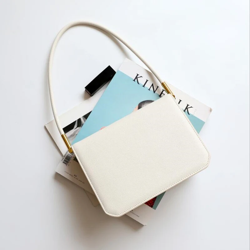 new web celebrity design hand grain leather armpit bag leather small square bag clamshell fashion bag qq574 - Цвет: Белый