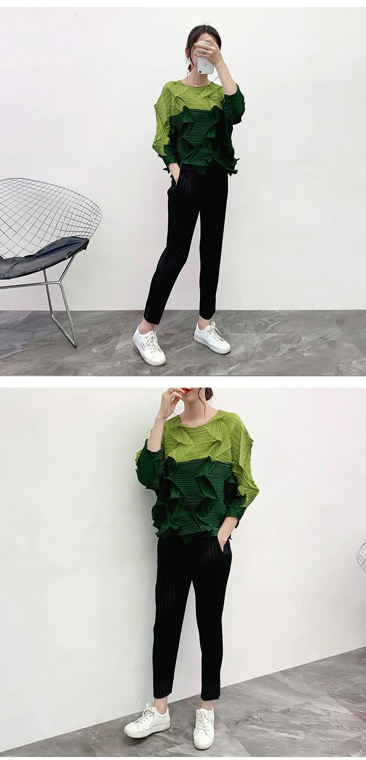 MIYAKE/плиссированный топ со стразами; Новинка года; сезон Ранняя весна; плиссированная футболка; универсальная рубашка большого размера;