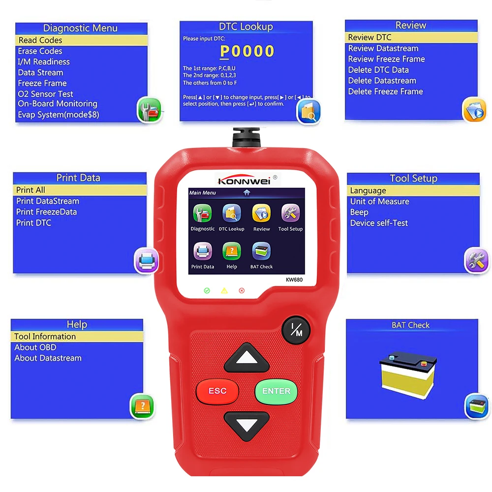 Obd2 сканер OBD Автомобильный диагностический инструмент KONNWEI KW680 считывание четких кодов ошибок русский OBD2 автомобильный сканер