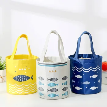 

New Fashion Cotton and Linen Print Drawstring Lunch Box Bag For Women Thermal Food Picnic Beam Insulation Package