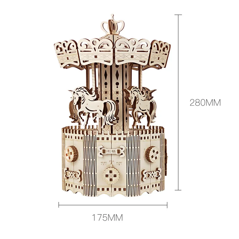 DIY деревянная музыкальная шкатулка веселый круглый карусель домашний Декор подарок на день рождения для детей подруги женщины