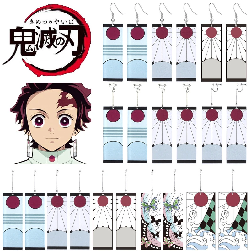 Pendientes de Tanjiro para hombres y mujeres, arete de Anime de moda de animados, Demon Slayer, No Yaiba Kimetsu, periférico de acrílico, Cosplay|Pendientes con forma de gota| - AliExpress