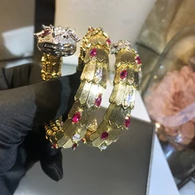 Брендовый дизайн, двойной браслет с головой животного, 925 пробы, серебряные ювелирные изделия для женщин, золотой, красный, зеленый, глаза, вечерние ювелирные изделия