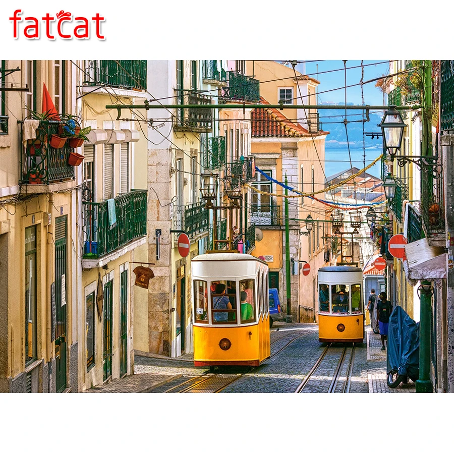FATCAT 5d diy diamond painting full square city tram embroidery rhinestone round kits landscape home decor AE183 | Дом и сад