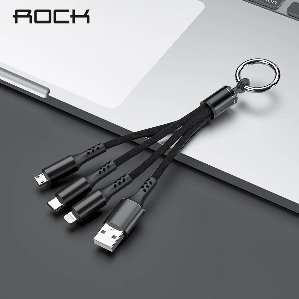 ROCK 3 в 1 USB кабель для iPhone samsung Android мобильный телефон Micro usb type C Мульти Брелок Портативный кабель синхронизации данных - Цвет: Black