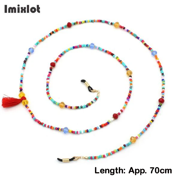 Цветная цепочка с бусинами для очков для чтения, металлическая цепочка для солнцезащитных очков, противоскользящая цепочка для очков - Цвет: 0350