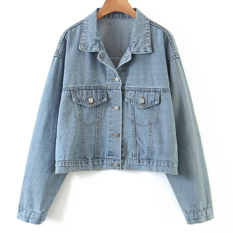 

Casual Turn Down Collar Jackets Women Fashion Butterfly Printed Denim Coats Women Elegant Pockets Jackets Female Ladies HS