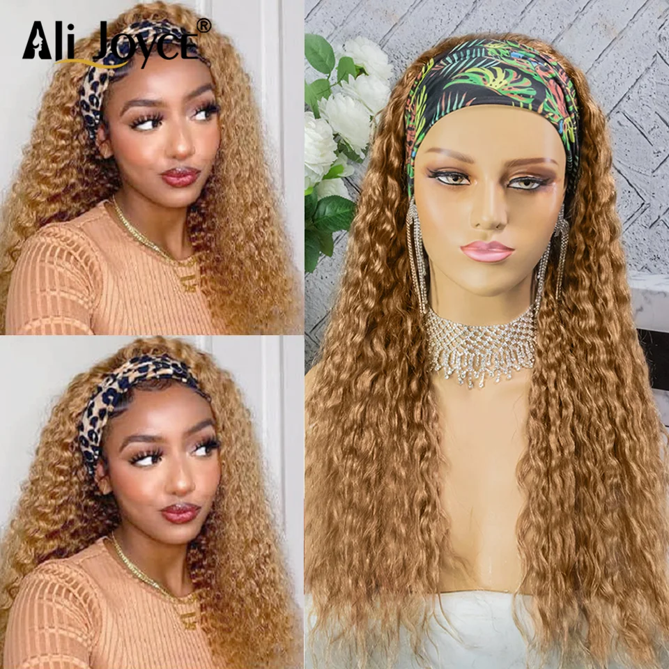 Loose Deep Wave Headband Wig Honey Blonde Non Lace Wig Scarf Wig For