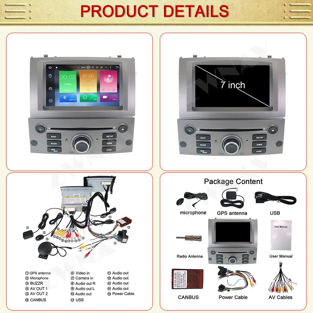 Carplay For 2004 2005 2006 2007 2008 2009 2010 Peugeot 407 Android Stereo Multimedia Player GPS Audio Radio Recorder Head Unit