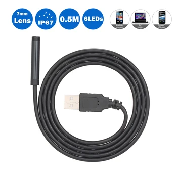 

7MM Endoscope Camera 6 LED Lens Mini Camcorders IP67 Waterproof Inspection Borescope USB Micro USB Type-C Interface