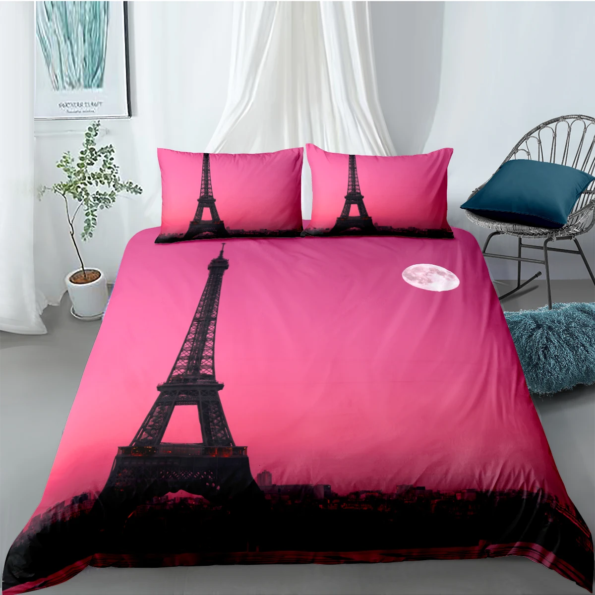 

3D Red Duvet Cover Sets Modern Comforter Cases Tower Pillow Sham King Queen Super King Twin Size 160*220cm Landscape Beddings
