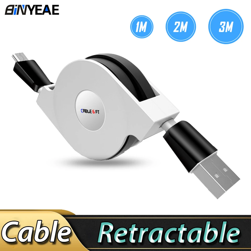 new android charger 1m/2m/3m USB Type C Retractable Charging Cable For Samsung Galaxy S20 Plus Ultra A51 A71 Note 10 Lite Portable Fast Charge Cable mobile charger cable