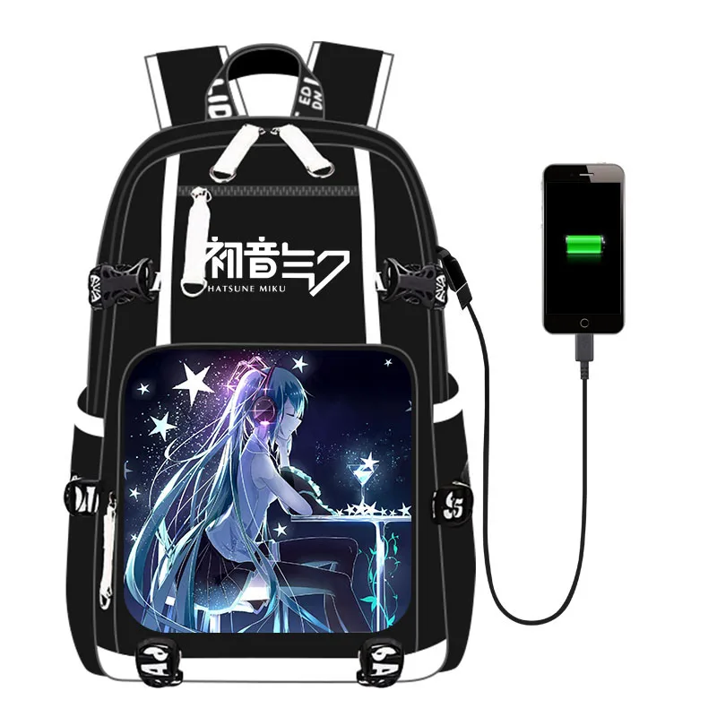 Аниме Mochila ноутбук Hatsune Miku Vocaloid Студенческая сумка для отдыха и путешествий с usb зарядным портом школьные сумки для подростков мальчиков и девочек - Цвет: Style-7