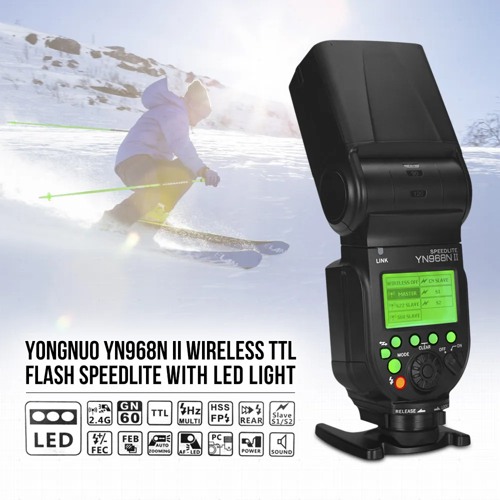 YONGNUO YN968N II Беспроводная ttl вспышка Speedlite 1/8000s HSS Встроенный светодиодный светильник для Nikon DSLR камера совместима с YN622N YN560