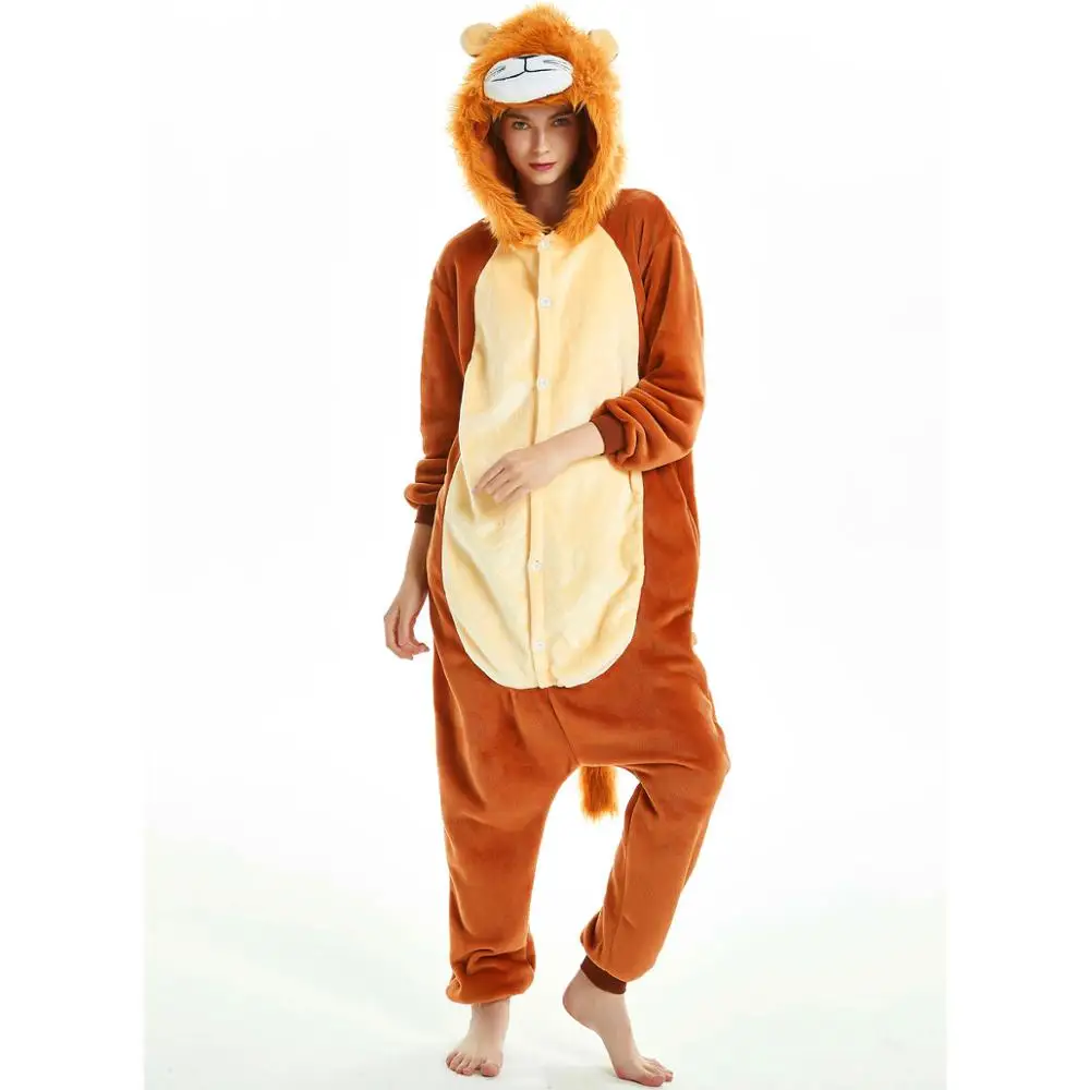 BIKIRUB, пижамы для взрослых, Женская фланелевая одежда для сна, унисекс, кигуруми, милый единорог, стежок, Мультяшные животные, пижамный комплект, Детская Пижама с капюшоном - Цвет: New Lion FL