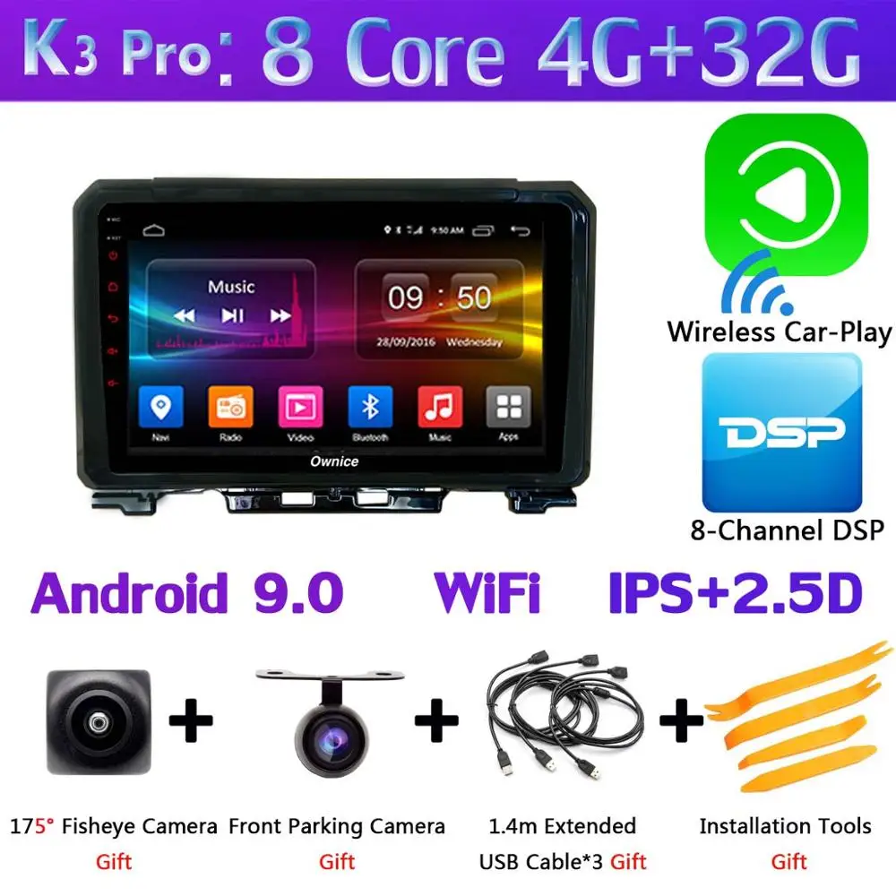 Панорамная камера 360 ° 4* камера 4G SIM Android 9,0 8 ядер 4 Гб+ 64 Гб DSP CarPlay автомобильный мультимедийный плеер для Suzuki Jimny автомагнитола gps - Цвет: K3 Pro CarPlay