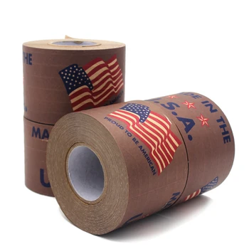 

1Roll 72mmX45m Made in The USA Flag Printed Reinforced Kraft Paper Gummed Tape Chocolate