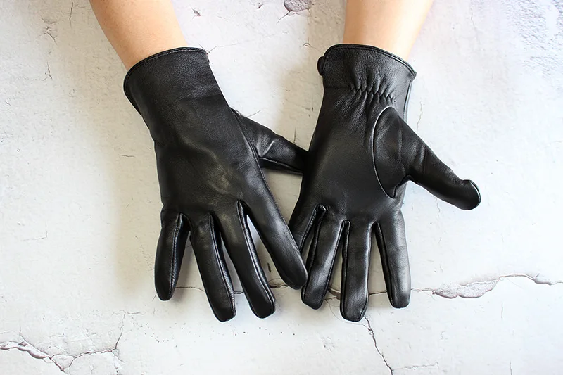 Men's Single Leather Unlined Touch Screen Sheepskin Gloves Thin Motorcycle Riding Four Seasons Car Driving Driver Finger Gloves