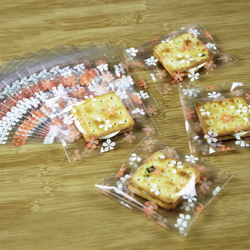 100 шт Сакура прозрачные пластиковые пакеты OPP для конфет и печенья упаковочный целофан сумка для iphone x 10x10 см канцелярских принадлежностей пластиковый конверт