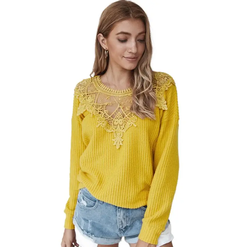 Женский модный кружевной сексуальный Классический свитер Повседневный пуловер