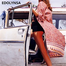 Novas Chegadas Maiô Cover up Chiffon Impressão Praia Pareo Swimwear Coverups Beachwear Robe de Plage Saida de praia # q197(China)