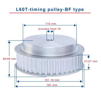 

L-60T Timing Pulley Process Hole 16mm Teeth Pitch 9.525 mm Aluminum Pulley Wheel Slot Width 21/27 mm For 20/25 mm L Timing Belt