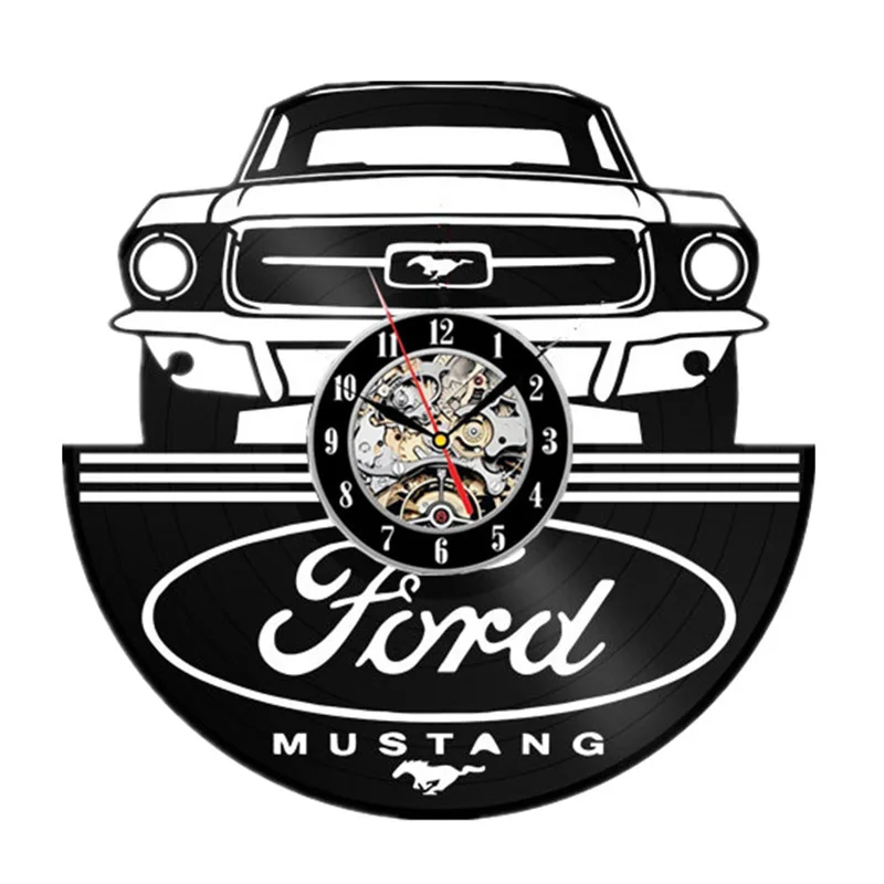 ford mustang vinil registro relógio de parede design moderno sala estar decoração do carro logotipo pendurado relógios de parede decoração da sua casa em silêncio