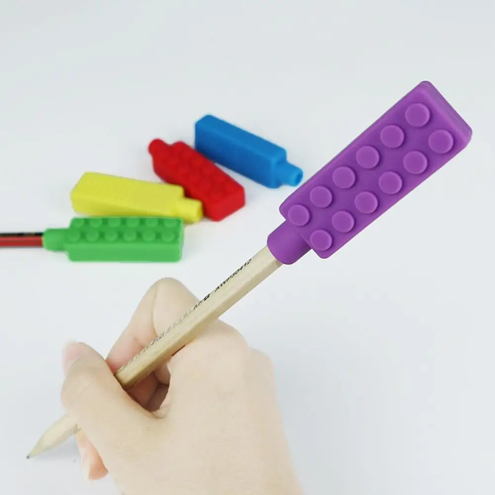5 шт. сенсорная игрушка для прорезывания зубов Жевательная палочка силиконовая Нетоксичная игрушка для прорезывания зубов силиконовая кирпичная ручка Топпер жевательный карандаш-игрушка