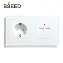 BSEED розетка стандарта ЕС с двойным USB зарядным устройством, настенная розетка, белая, черная, стеклянная панель с кристаллами 100-240 В