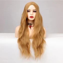 MANWEI Blonde Brown Ombre Synthetic Wigs Long Wavy Cosplay Party Wig for Women Middle Part Natural Daily Heat Resistant Wig