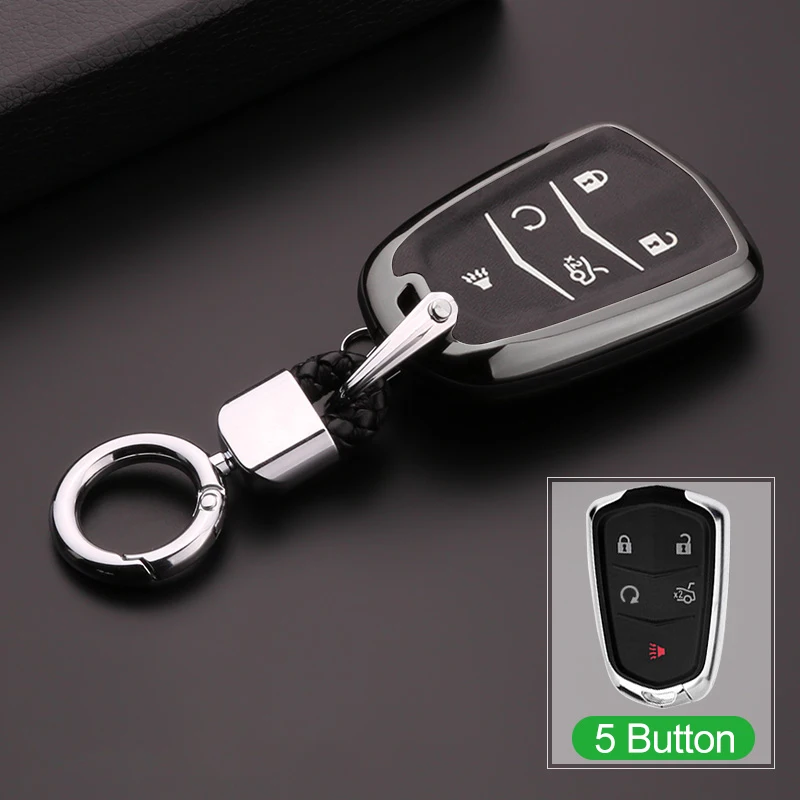 5 Button Black Цинковый сплав чехол ключа дистанционного управления автомобилем чехол оболочка для Cadillac ATS CT6 CTS DTS XT5 Escalade ESV CTS-V Coupe SRX STS XTS ELR - Название цвета: 5 Button Black