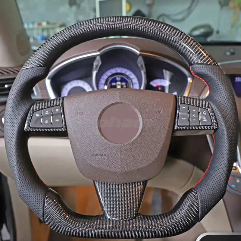 Carbon Fiber Leather Sport Car Steering Wheel Cover Sports Steering Wheel High-Grade Leather Set for Cadillac XT5 CT6 CT5 CTS ATS SLS Escalade Steering Wheel Cover