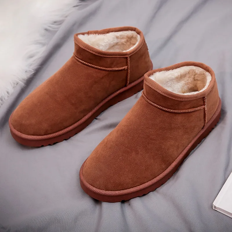 

2019 Winter New Style Snow Boots Men's Imitation Leather Flat mian bao xie Thick Short Slip-on Lazy Cotton-padded Shoes