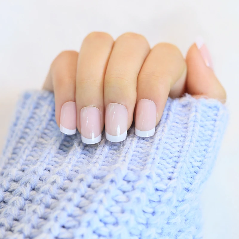 24PCS Natural French Short False Nails Long Fake Nails Acrylic Classical Full Cover Artificial Nails Tips Nail Art Faux Ongles