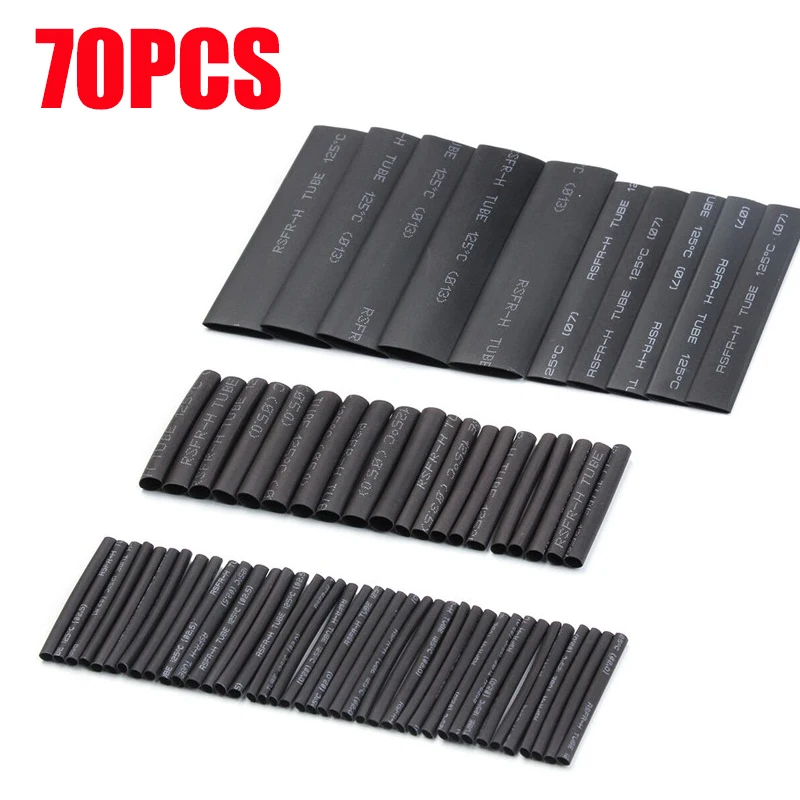 70PCS 164 шт/328 шт/127 шт/530 шт Полиолефиновая муфта термоусадочная комбинированная термоусадочная трубка Изолированная кабельная муфта 2:1 - Цвет: 70PCS