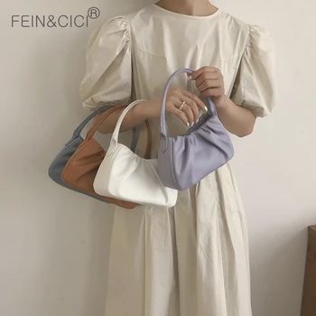 

Candy color totes handbag women ladies cute pleated underarm shoulder bag small cloud pouch baguette messenger bag