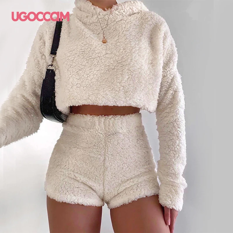 

UGOCCAM Two Piece Set Women Suit Long Sleeve Pullover Solid Pants Women Autumn And Winter Plush Two-piece Suit Clothes For Women