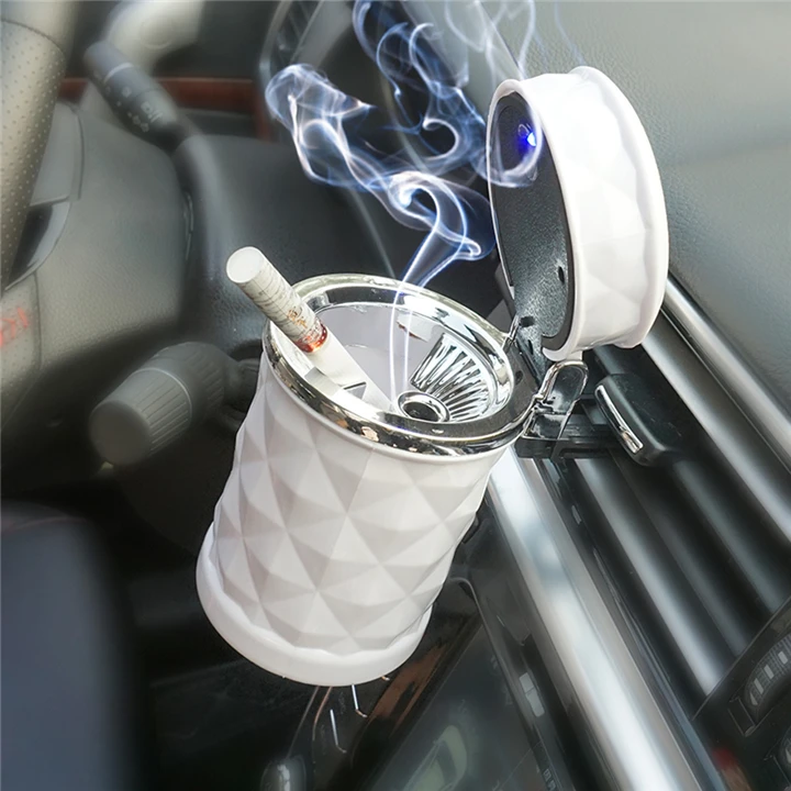 Portable Auto Smokeless Tobacco Tray Cool Diamond Cut Face Air Vent Cup Holder Cigarettes Led Car Ashtray
